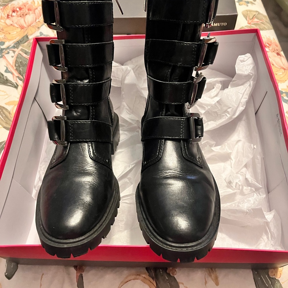 Vince Camuto Black Leather Multi-Buckle Boots